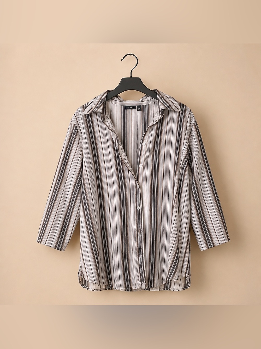 Apt. 9. Woman 1X Cotton Polyester Spandex Striped Button Down Blouse